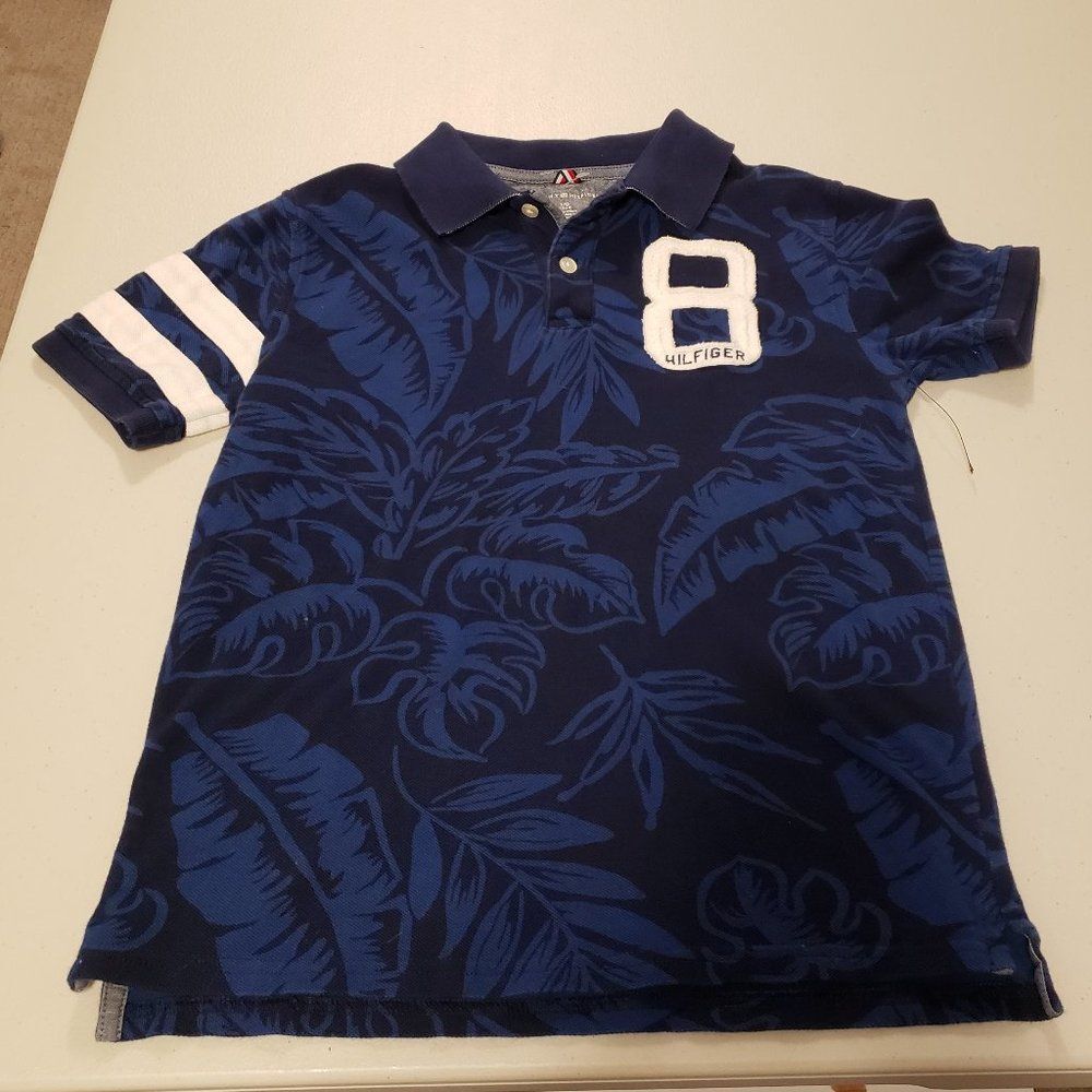 Tommy Hilfiger Boy's Navy White Floral 8 Collared Shirt - Size Large or 12-14